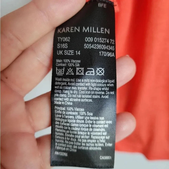 Karen Millen, NWT Orange Red Tie Neck Silk Jersey Knit Sleeveless Top Size 10 - Picture 7 of 8